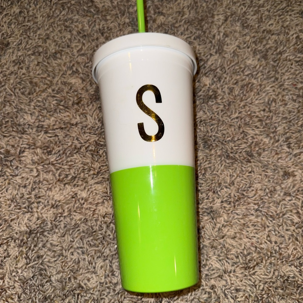 Green and White Tumbler with 'S'
